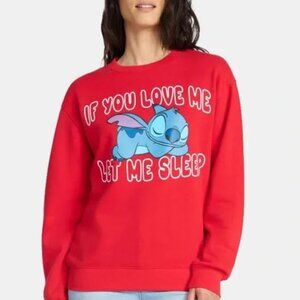 NEW Disney Stitch Women RED Sweatshirt Warm Cozy Cute Cartoon Medium Size 8 - 10